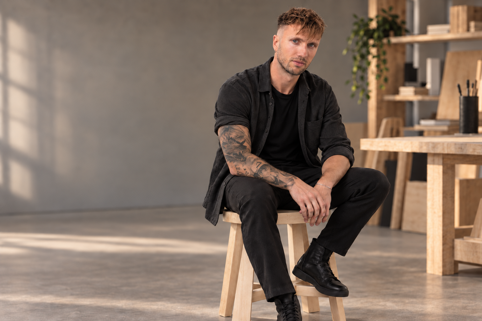 Northform founder seated in a warm woodworking studio